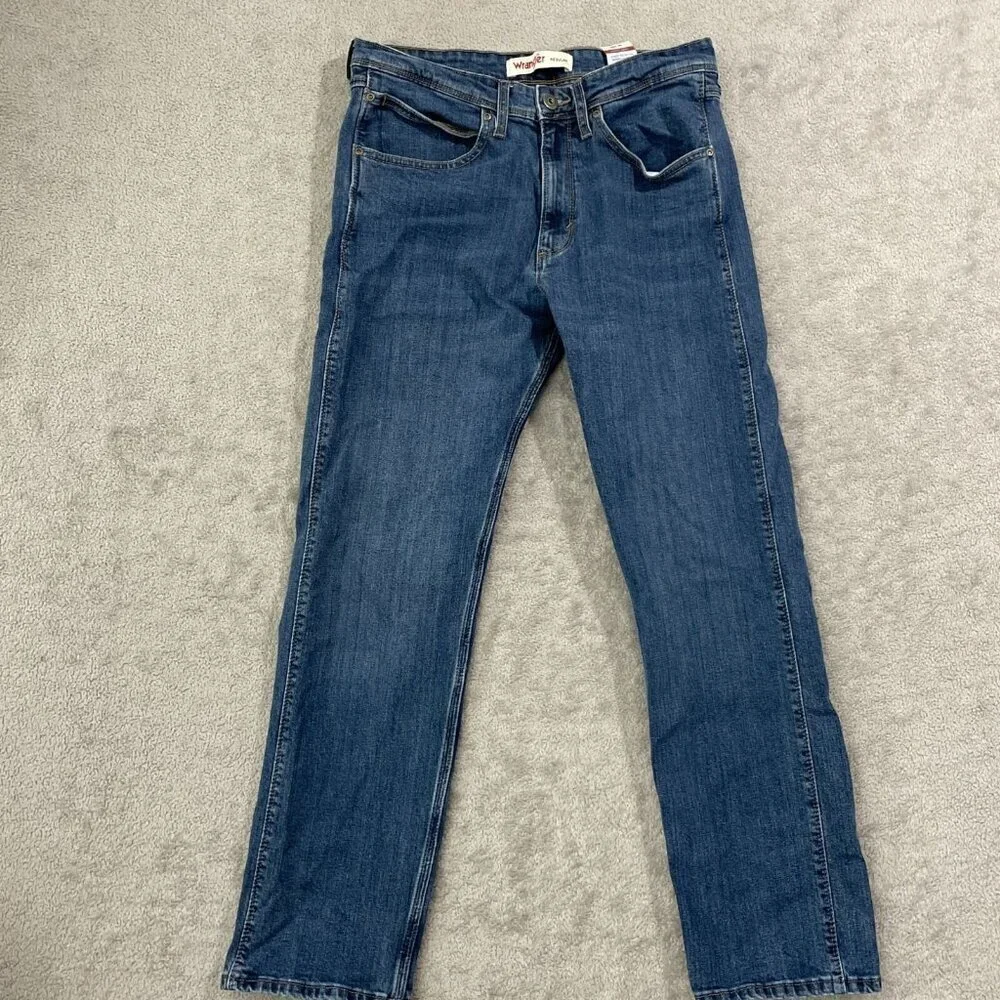 Wrangler Mens 32x30 Regular Fit Blue Denim Jeans Cotton Blend